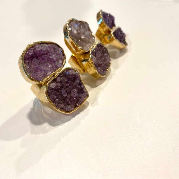 Amethyst Druzy 14k Gold Plated Ring NWT - Picture 7 of 9